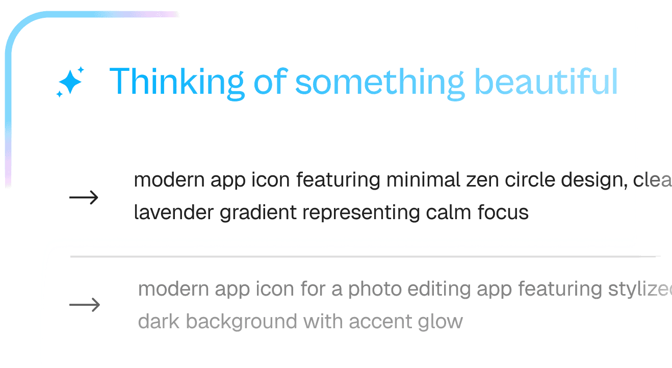 Example of AI-generated app icon design suggestions based on user's app description.