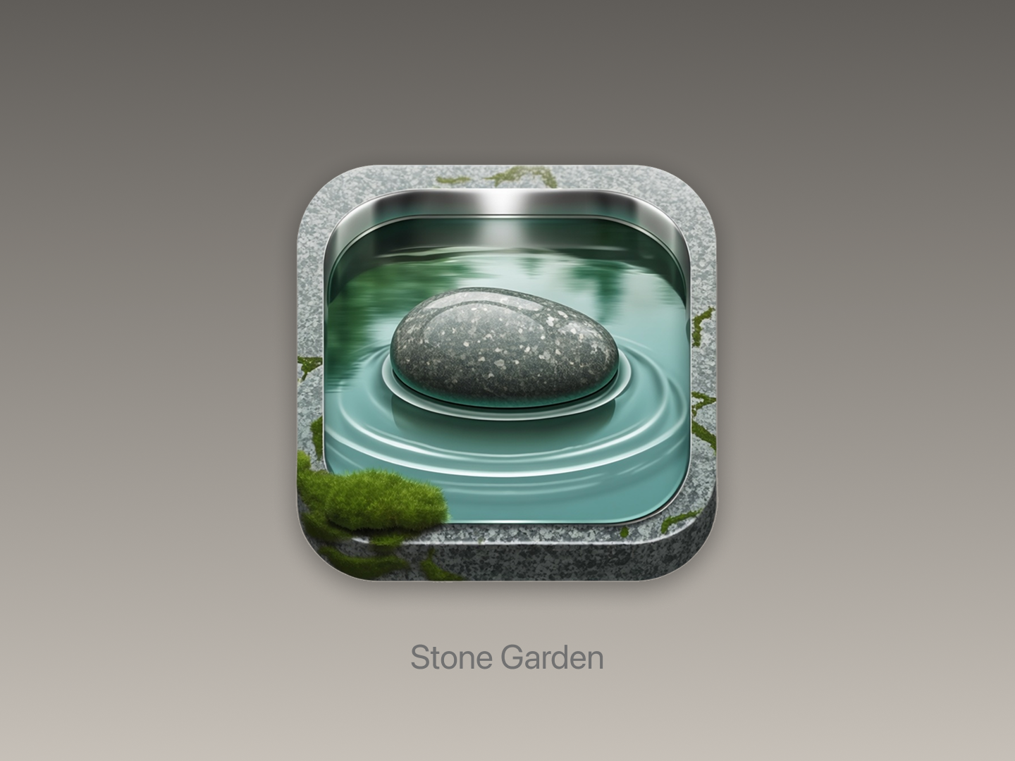 Stone Garden - Zen meditation app icon with water ripples and stone texture